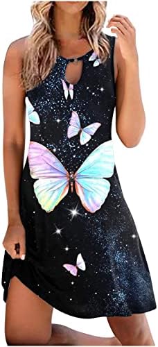Mini vestidos de moda para mulheres vestidos de estampa floral de borboleta feminino Corte do vestido sem mangas do pescoço