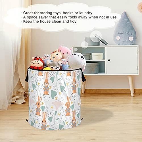 Cute Flower Rabbit Pop Up Laundry Turme com tampa de cesta de armazenamento dobrável Bolsa de roupa dobrável para camping Dormitório