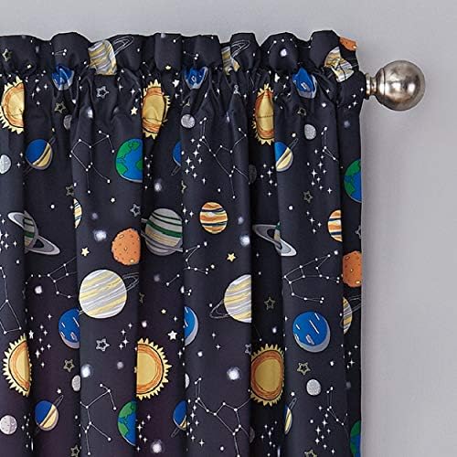 Waverly Kids Space Adventure Room escurecendo cortinas de bolso de haste isolada para berçário de quarto, painel único,