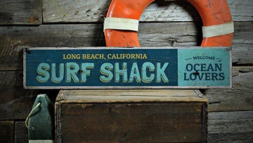 Surf Shack Wood Sign, amantes do oceano personalizados Sinal de boas -vindas, localização da praia Decoração de amante da praia