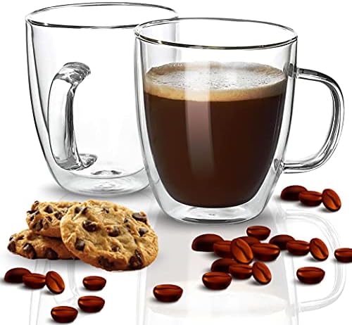 Xabono xícara isolada caneca de café clara de 350 ml caneca de caneca dupla de parede dupla xícara de chá com alça de vidro Canecas