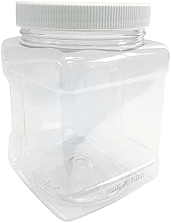 Jarra de armazenamento de aderência quadrada de plástico de pet de grau de alimento transparente com tampa | 48 onças fluidas 4-5 Capacidade de armazenamento de xícara | BPA Free USA Made | pelo orgulho da Índia
