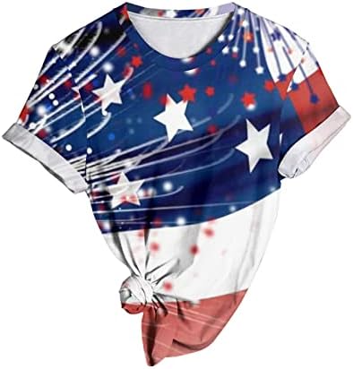 4 de julho camiseta camiseta para mulheres de verão Manga curta Tshirt American Flag Stars Stars Shirt Shirt Tunic Tops