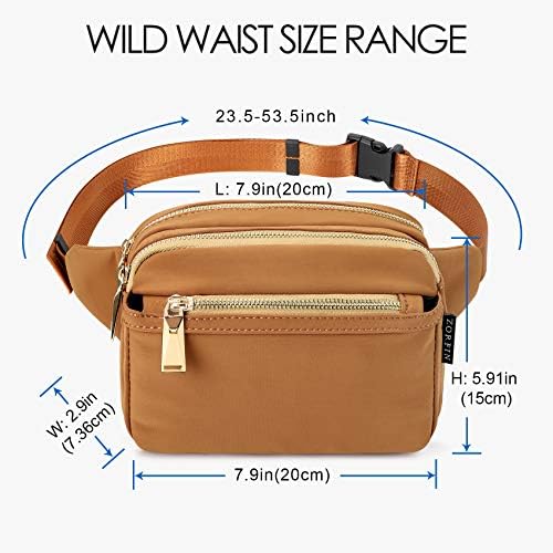 Zorfin Fanny Packs for Momen Men Moda Moda Saco Multi-Pockets Bolsa de Bum de Hip para Festival de Viagem Ciclismo Running Highing