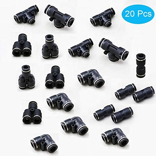 Jienk 20pcs 1/4 od push para conectar o kit de acessórios pneumáticos, conector de liberação rápida de plástico PBT para