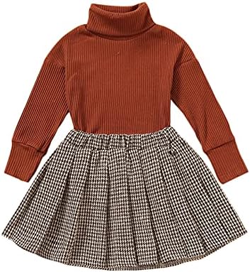 Roupas de duas peças definem a menina de menina longa de suéter de manga longa e saias xadrezas de outono de roupas de inverno