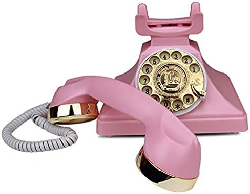 Telefone de discagem rotativa do telefone wodmb, telefone fixo retrô rosa para casa para casa, redial, alto -falante e botão com um rotativo de decoração de look home