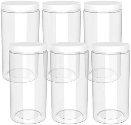 Holevifo 48 oz de frascos plásticos altos e altos com tampas e rótulos brancos lisas, armazenamento cilíndrico BPA