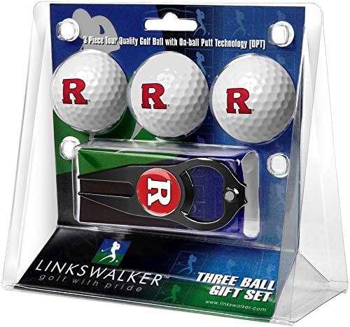 Linkswalker Rutgers Scarlet Knights - 3 pacote de presentes de bola de golfe com hat truque Divot Repare Black