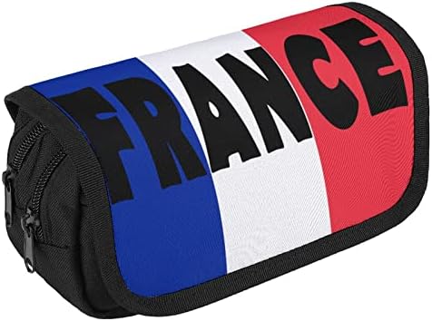 Caixa de lápis da bandeira da França com dois compartimentos grandes bolso de bolsa de armazenamento de grande capacidade para bolsa