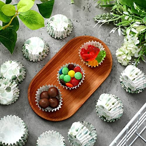 600 PCs Green Mini Cupcake Wrappers Liners para vegetação para a vegetação eucalipto Cupcake Liners Mini Baby Shower Cupcake Bate
