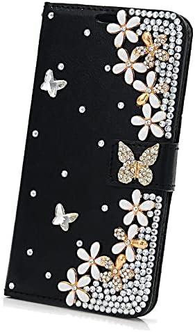 Fairy Art Crystal Cartlet Caixa de telefone compatível com Google Pixel 6 Pro - Flowers - Black - 3D Madeiro Glitter Bling