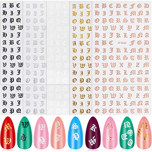 10 peças 3d letra adesivos de unha letra alfabeta adesivos de unha ingleses adesivos adesivos para unhas para salão de salão Diy Decoração de unhas, 5 cores
