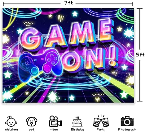 Jogo de neon notícia no cenário 7WX5H Photography Glow Game Controller gamepad Sparkle Purple Graffiti Gamer Backgrody for Kids Boy