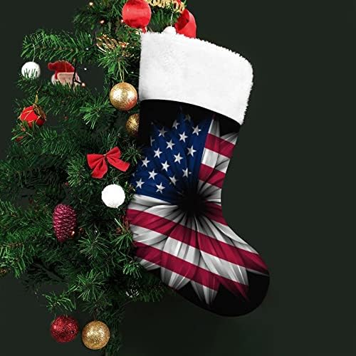 Sunflower da bandeira dos EUA meias de férias de Natal vermelho decorações de casa para lareira de árvore de Natal Meias penduradas