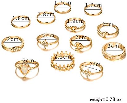 Csiyanjry99 boho estrela lua junta anéis de empilhamento para mulheres meninas adolescentes, folha de cristal vintage anéis de dedo