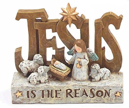 Figura rústica de cena de natividade esculpida com Jesus é a razão pela qual a mensagem de Natal - Decoração de figuras