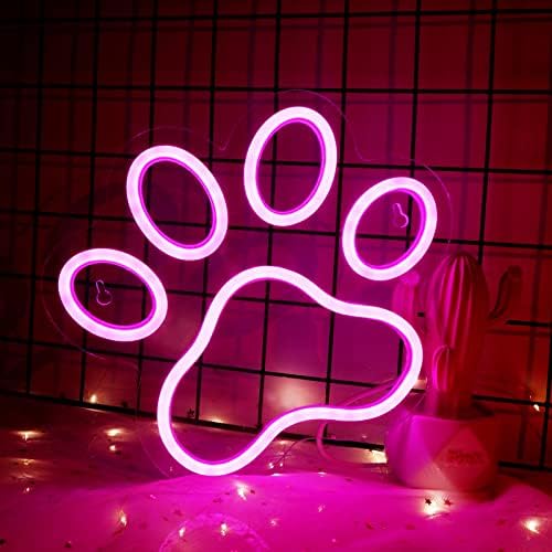 Pata de pata de cachorro Sign de néon - sinais de néon led rosa mais escuro para decoração de parede 9,8 x8,6 polegadas, luzes de
