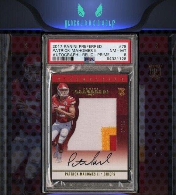 Patrick Mahomes 2017 Silhuettes preferidos Prime Patch Rookie Auto /25 Autograph - Cartões de estreia autografados de futebol