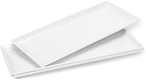Moretoes melamina que servem bandejas retangulares, 14 polegadas de imitação branca de porcelana pratos que servem pratos para festas de alimentos para fear