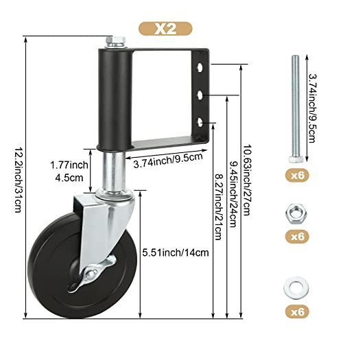 Rodas de portão de cerca de 2pcs rodas de 5 polegadas de portão para gama de portão de mola de portão de madeira carregada rodas de portão pesado de 360 ​​graus para portão de balanço de tubo de metal, capacidade de 550 libras, preto