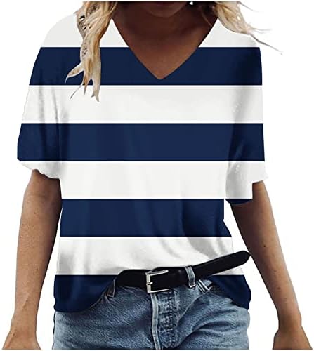 Camisetas mais tamanhos para mulheres tampos impressos de manga curta V Tees de pescoço casual Blusa de túnica solta camisetas