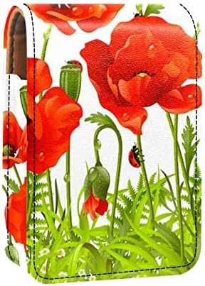 Caso de batom de batom de viagem Guerrotkr, saco de maquiagem portátil de batom com espelho, padrão de planta floral de flor