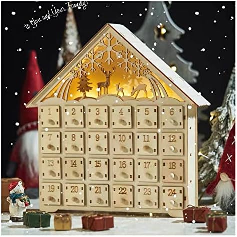 Calendário do Advento de Natal de Yazuri, calendário de advento de madeira com luz de armazenamento LED 24 para amigos da família