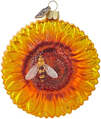 Girassol com abelhas Ornamento de Natal de 4 Ornamento de vidro pendurado decoração de árvore de Natal