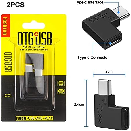 Adaptador de ângulo correto USB C, alléban 90 graus C para USB tipo C Male para fêmea Adaptador USB 3.1/10Gbps PD 100W