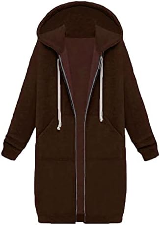 Jaqueta feminina com capuz de tamanho grande moda de cor sólida lã de lã casual zíper midi moletom moletons com casaco de moletom