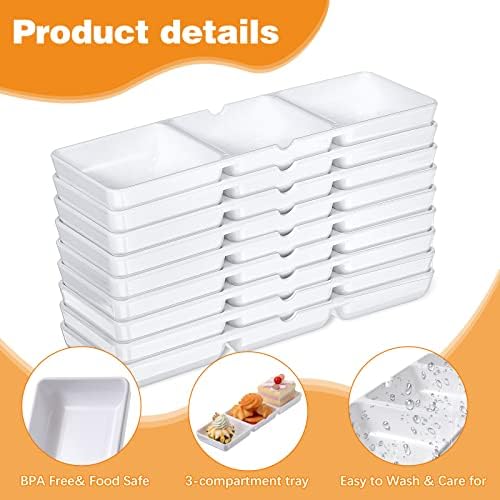 12 PCs pequenos aperitivos de plástico branco que servem bandeja de 3 compartimentos de servir pratos de servir pratos