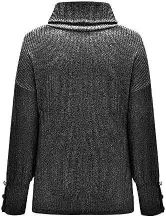 Botão de pulôver com suéter feminino de gola alta de gola alta de manga comprida Tops de malha de malha de malha de mola