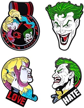 DC COMIDC Comics Oficialmente licenciado Item unissex adulto O Joker e Harley Quinn Face Base Metal com conjunto