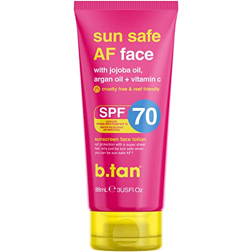 B.TAN FACE O protetor solar SPF 70 | Sun Safe AF Loção Facial - sem peso e absorvente rápido para uma sensação super pura,