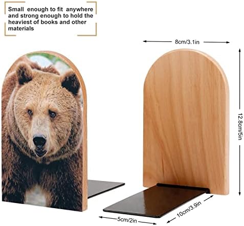 Alberta Grizzly Bear Wooden Bookennds Livros decorativos da moda Stand para prateleiras de casa e escritório Conjunto de 2