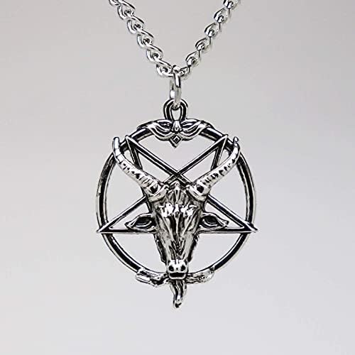 Metal Baphomet Satânica Cabeça Satânica Invertida Pentagrama Prata acabamento de uma polegada colar de pendente