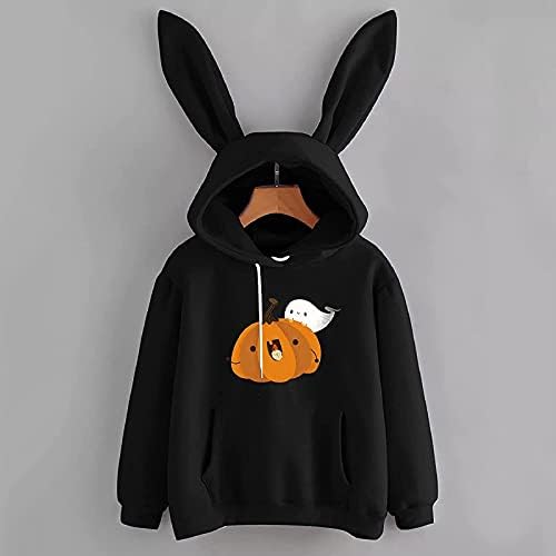 Hoodie gráfico fofo para mulheres Kawaii Bunny Rabbit Ears Tops adolescentes moletons casuais de manga longa