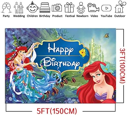 O Little Mermaid Theme Photography Beddrop for Princess Girl Feliz Aniversário de Decoração Background Underwater World