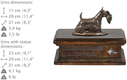 Scottish Terrier 2, Urn for Dog Ashes Memorial com estátua, nome e citação de animais de estimação - Artdog personalizado