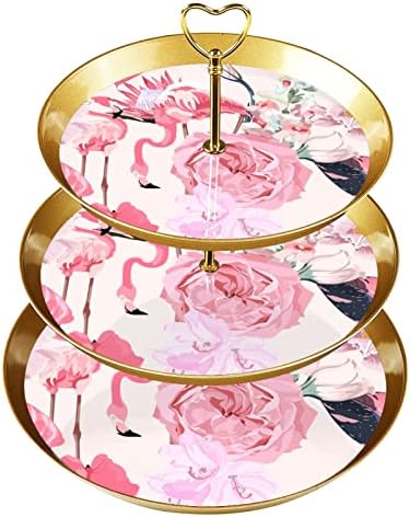 Flores rosa flamingos Placa de frutas de bolo de três camadas para sobremesas Bolo de bolos de doces Buffer Buffet para festa