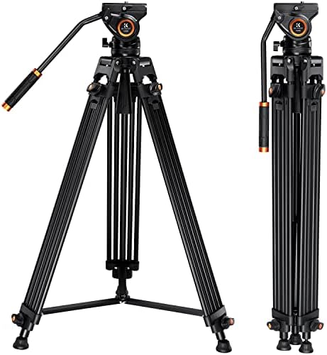 K&F Concept 72 polegadas de vídeo profissional tripé, tripé de tubo de alumínio pesado com capacidade de carga máxima de cabeça fluida 8kg/17,6 libras para câmera de câmera de câmera DSLR VA18+ VH081