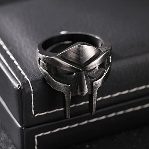 Anel de máscara doom para homens estilo gladiador Titânio preto anel de aço inoxidável
