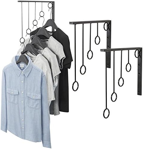 Conjunto de mygift de 3 rack de vestuário de metal montado na parede/armário de quarto/organizador de roupas de varejo com 5 anéis