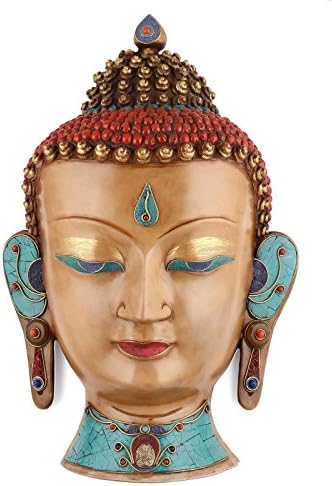 Craftvatika Head Face Buda - Hanging Wall - Máscara de parede - Móveis Orientais - Resina Turquesa Escultura Decoração de Decoração