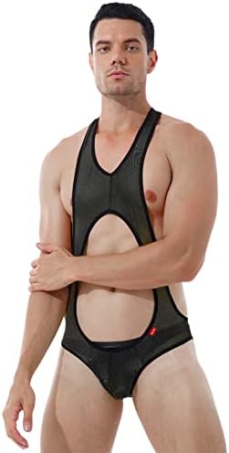 Hedmy Mens Sexy Bodysuits Mesh Mesh convexo bolsa collant wrestling singlets singlets tops tops de roupas íntimas gays