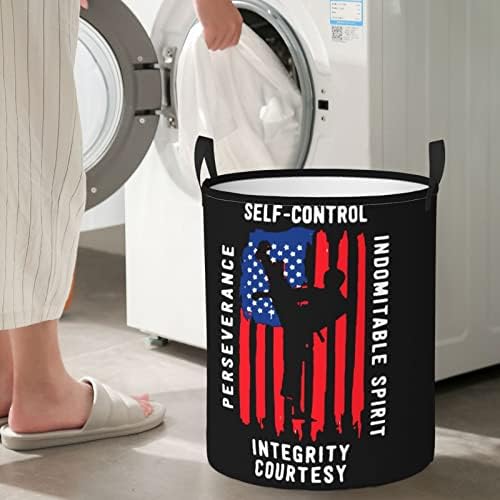 Taekwondo US Flag Hortry Horty Circular Toy Organizer cesto dobrável para cesto de banheiro no quarto