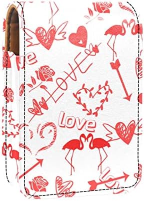 Caixa de batom de Oryuekan com espelho bolsa de maquiagem portátil fofa, bolsa cosmética, coração de flamingo vermelho de desenho de