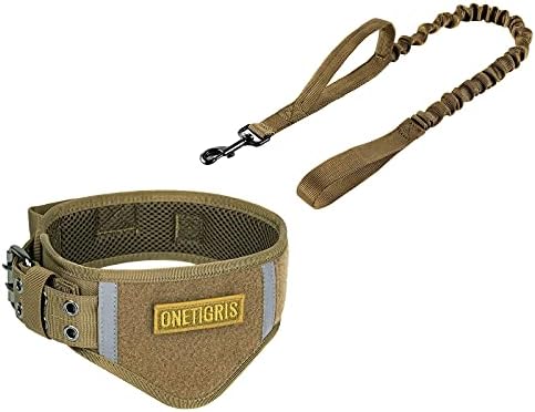 Onetigris Tactical Treinamento de cães coleira bungee coleira com 2 alça de controle