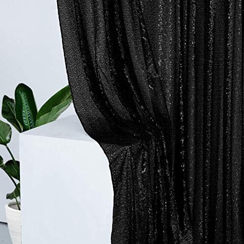 Cortina de pano de fundo preta de 10 × 10 pés, pano de fundo fotografia cortinas de glitter de fundo de tecido para decoração de